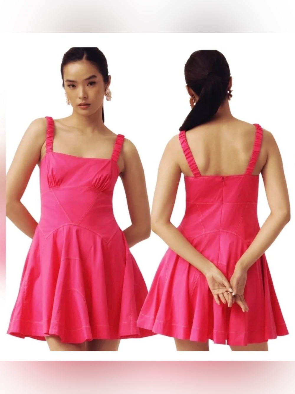By Anthropologie Plunge Drop Waist A-Line Mini Dress in pink/rose